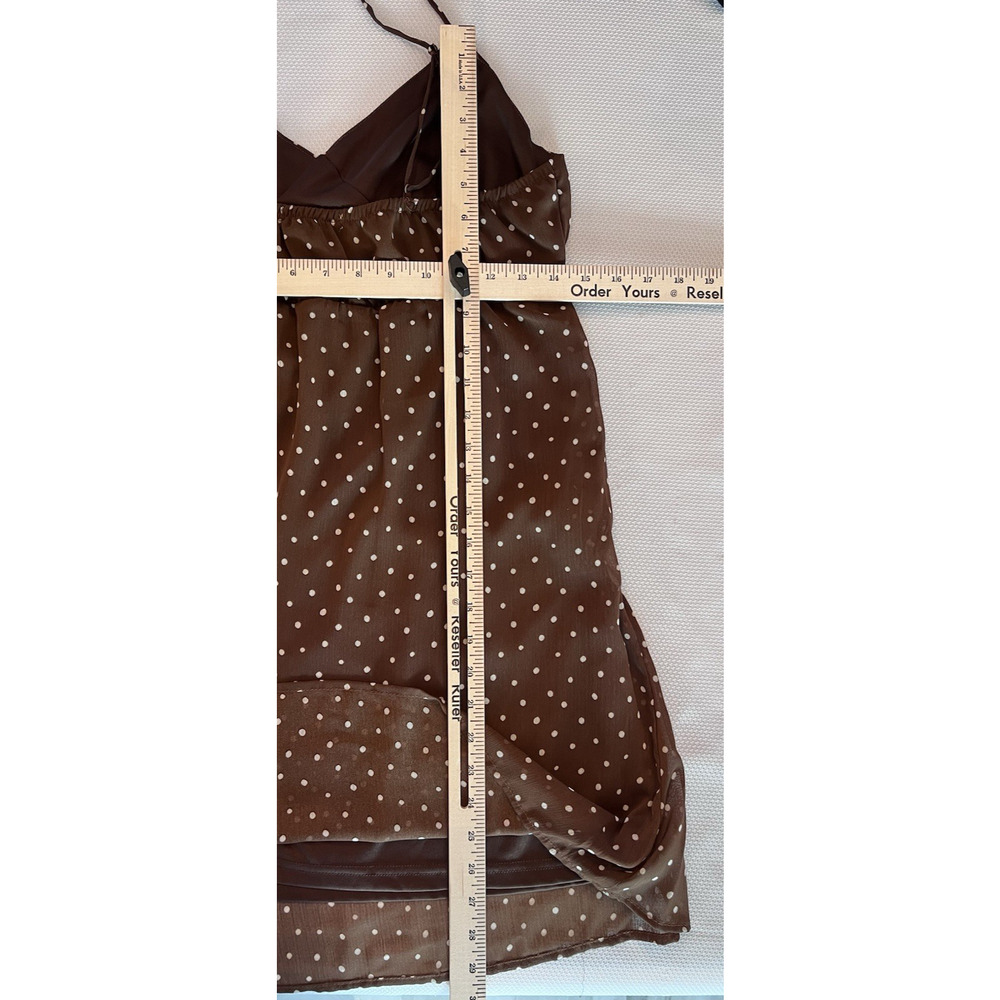 White Polka Dot (L) Brown Mini Dress-Babydoll Slip Dress-COQUETTE-Scarf-PLAYFUL - Picture 10 of 14